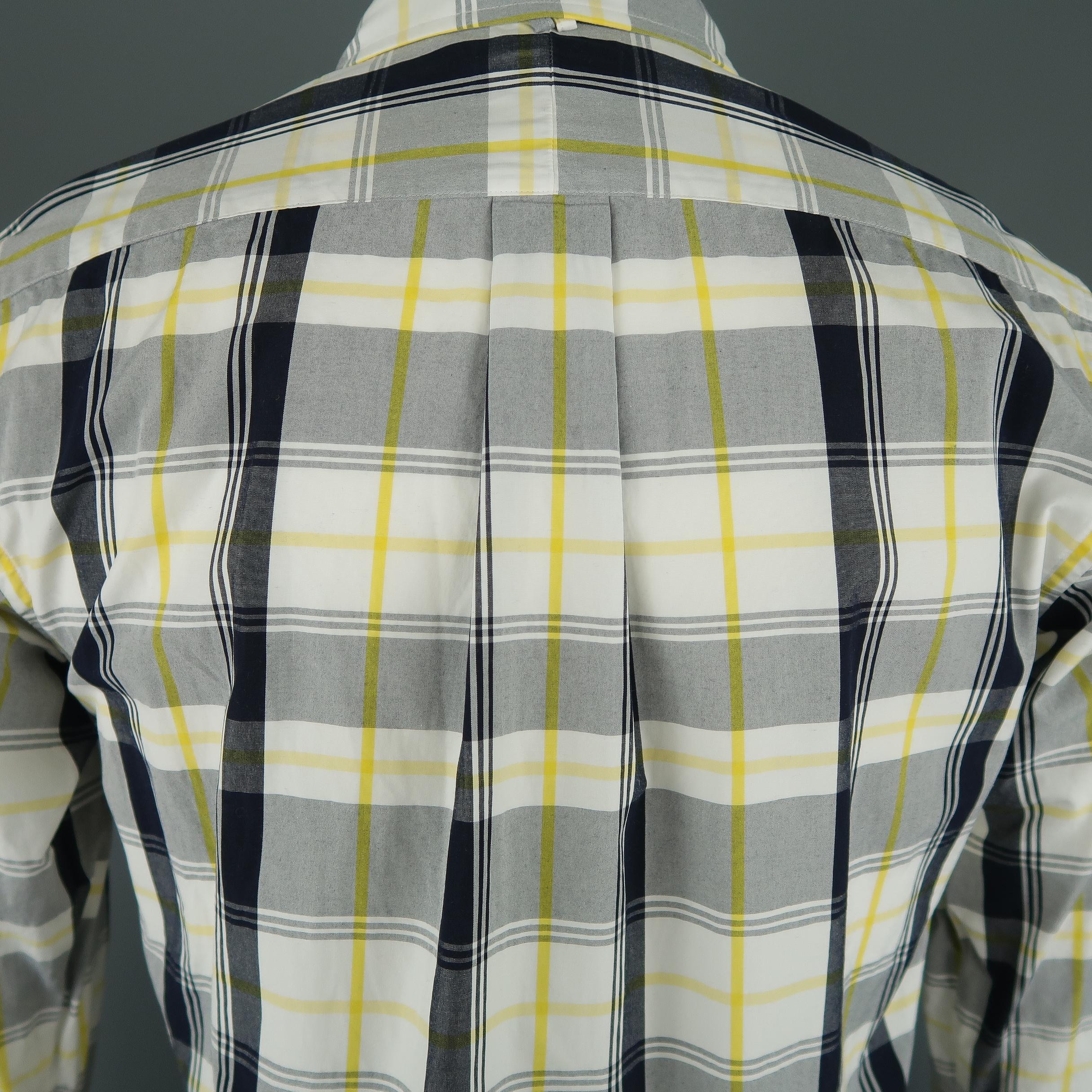 BLACK FLEECE Size S Yellow Navy & White Plaid Cotton Long Sleeve Shirt In Excellent Condition In San Francisco, CA