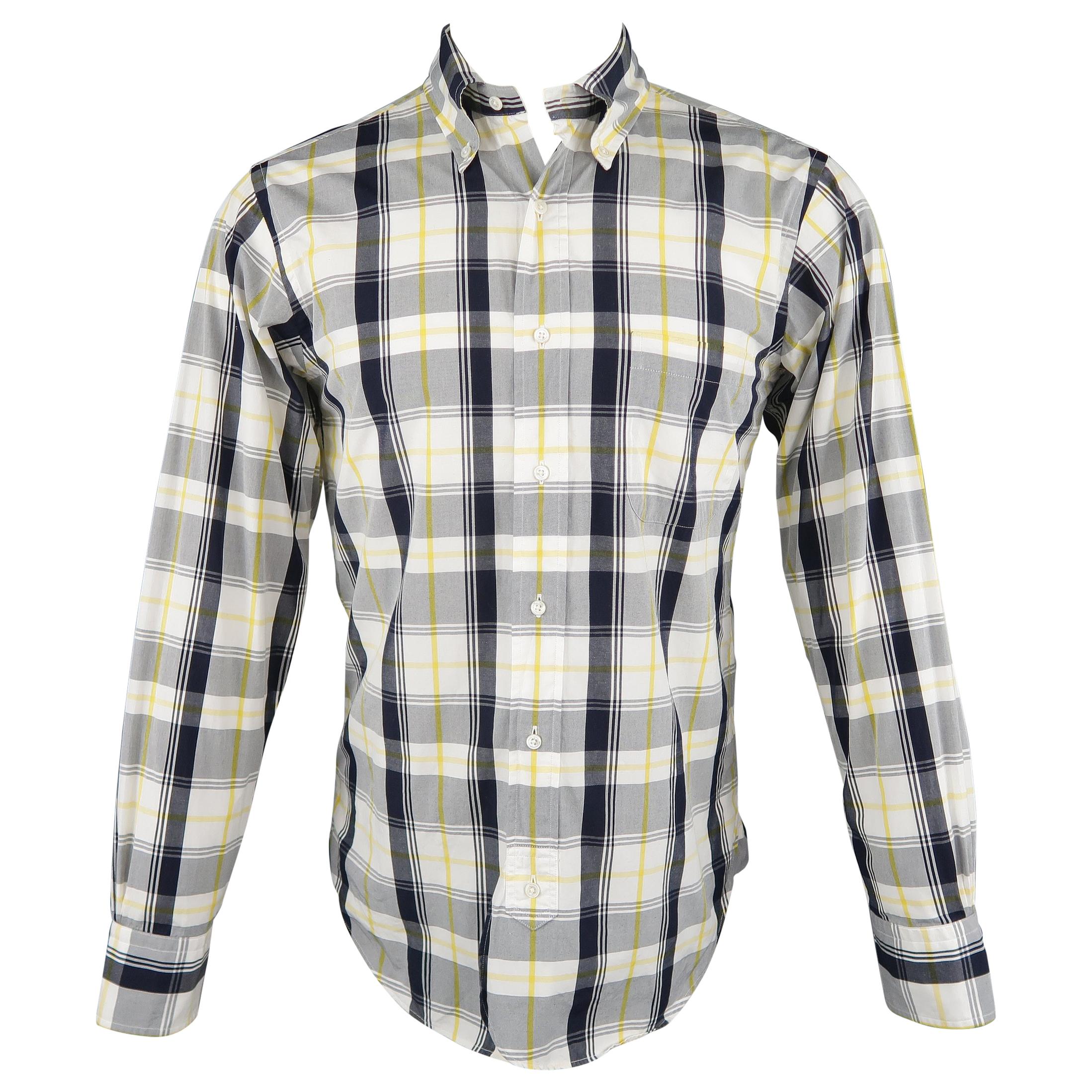 BLACK FLEECE Size S Yellow Navy & White Plaid Cotton Long Sleeve Shirt