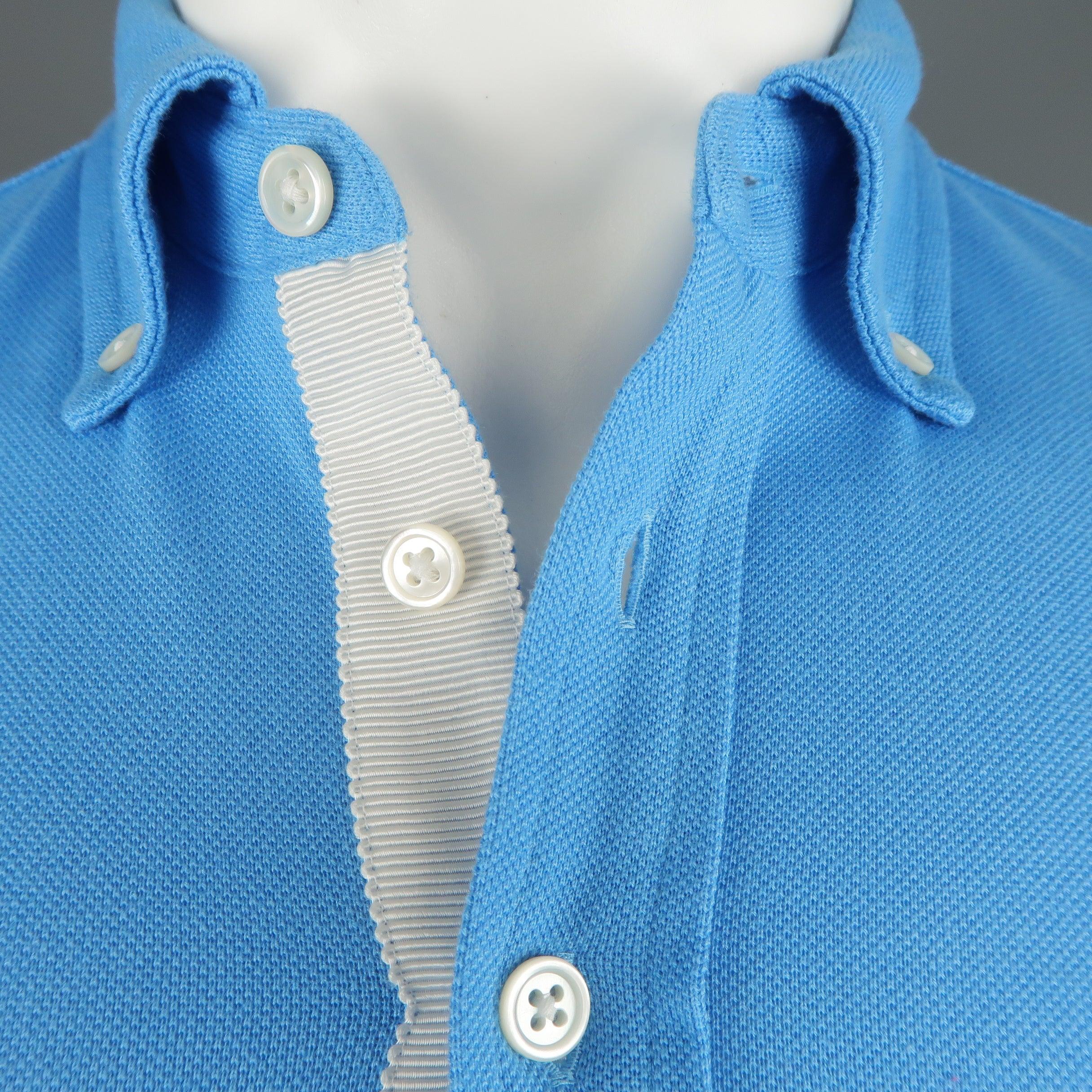 Men's BLACK FLEECE Size XS Blue Pique Button Down Collar POLO For Sale