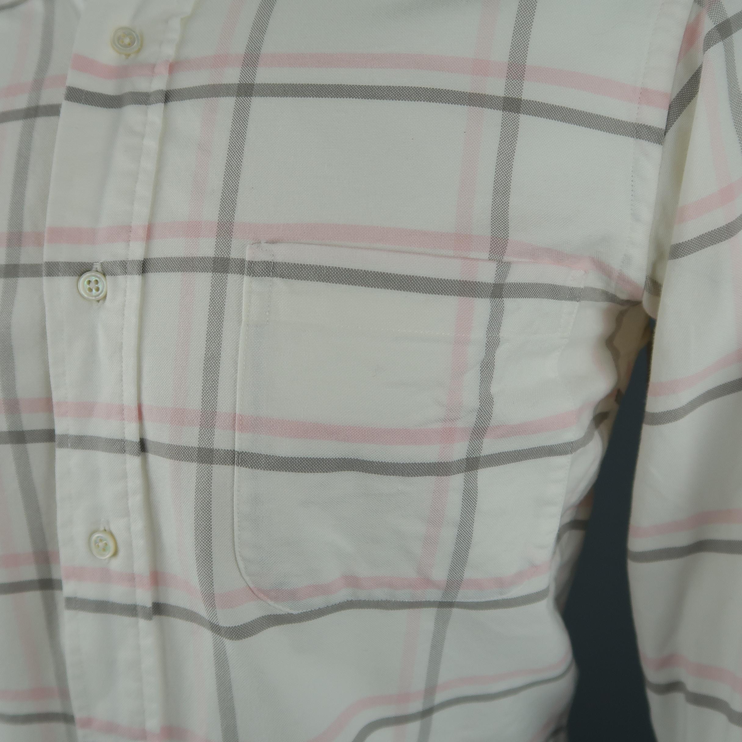 Gray BLACK FLEECE Size XS Off White & Pink Plaid Cotton Long Sleeve Shirt