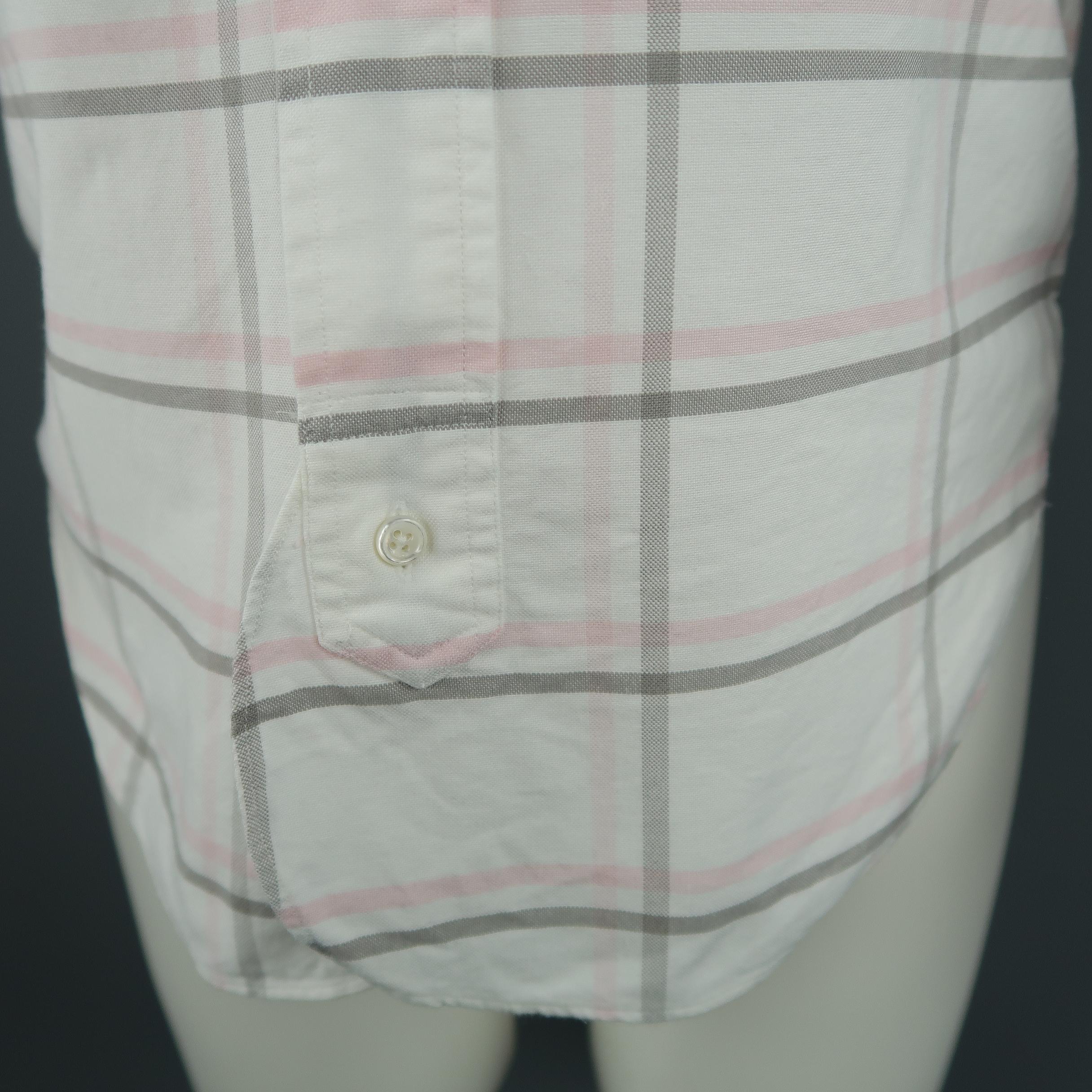 BLACK FLEECE Size XS Off White & Pink Plaid Cotton Long Sleeve Shirt In Excellent Condition In San Francisco, CA