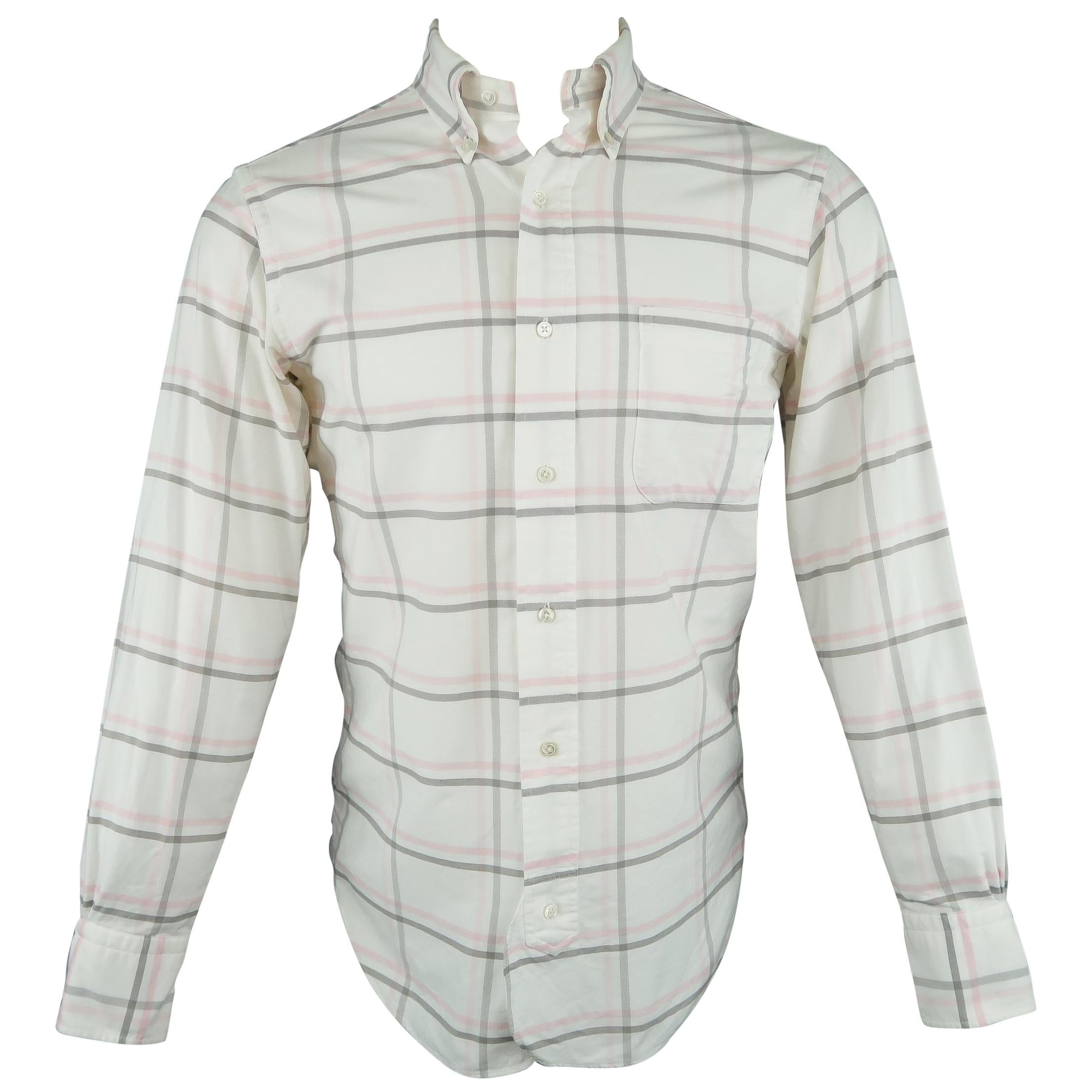 BLACK FLEECE Size XS Off White & Pink Plaid Cotton Long Sleeve Shirt