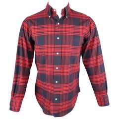 BLACK FLEECE Size XS Red & Navy Plaid Cotton Long Sleeve Shirt