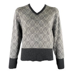 BLACK FLEECE Größe XXL Grau Weiß Diamant Wollmischung V-Neck Pullover