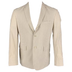 BLACK FLEECE Taupe White Stripe Cotton Notch Lapel Sport Coat
