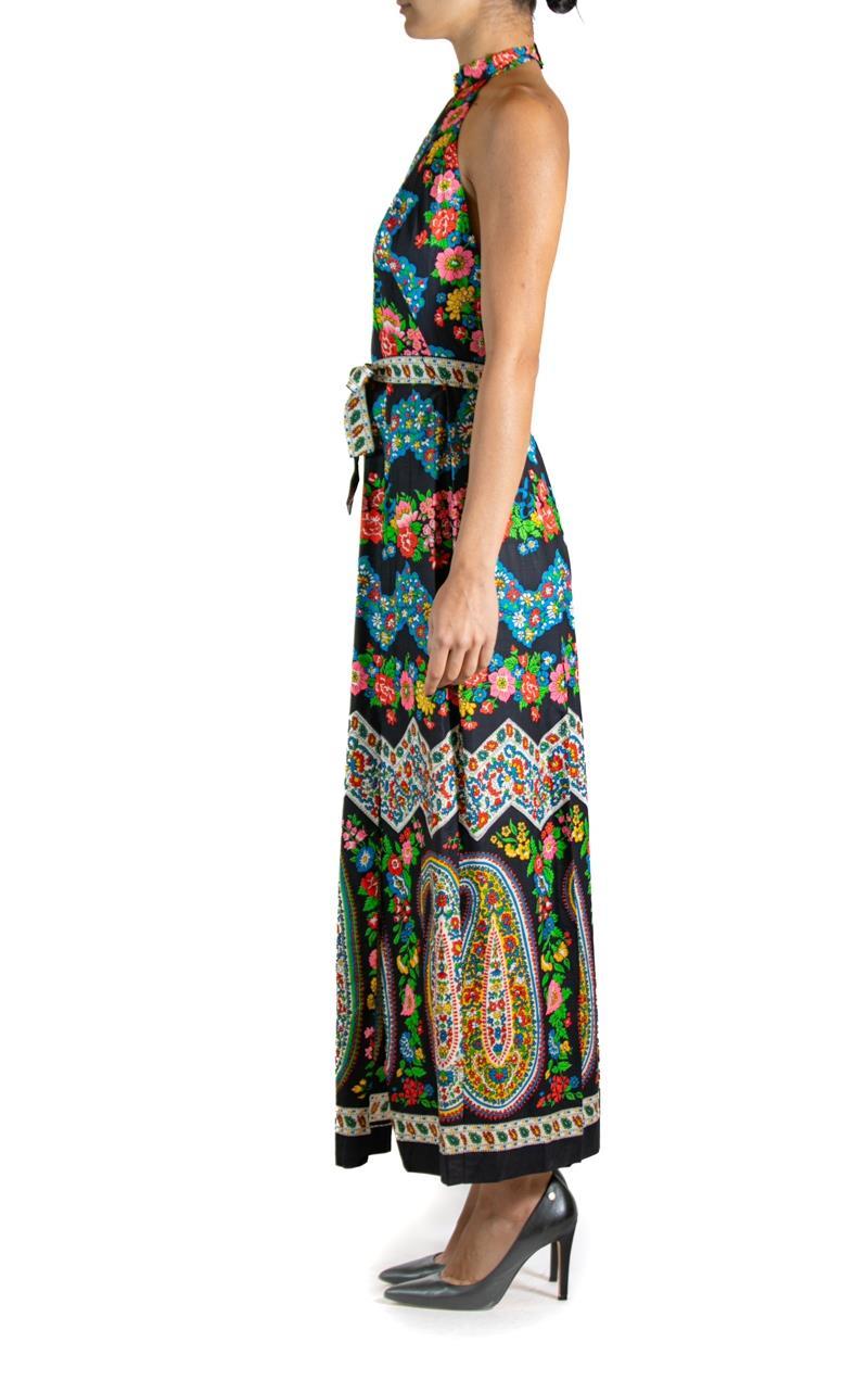 Black Floral Dress With Belt In Good Condition For Sale In New York, NY