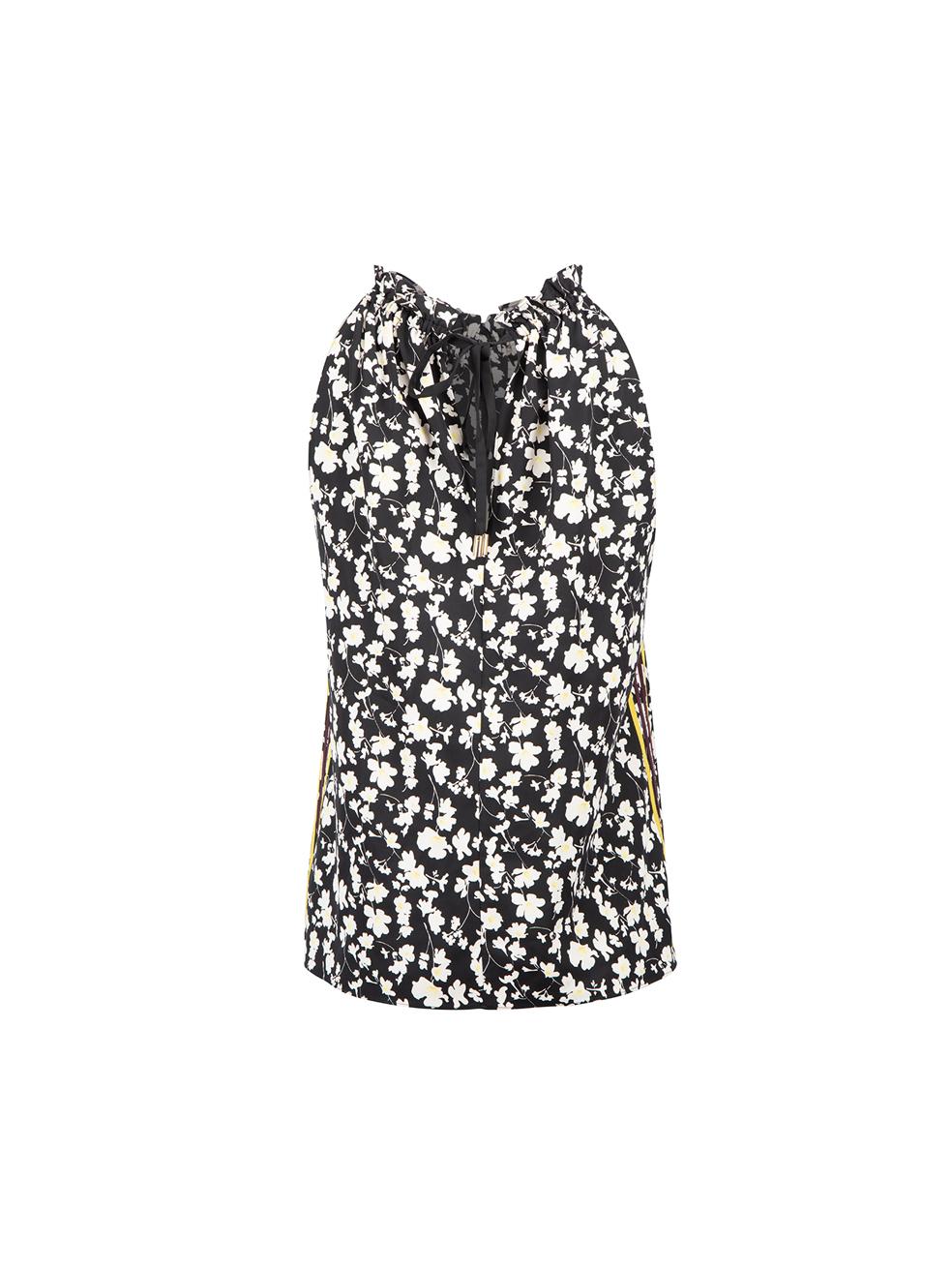 Black Floral Print Halter Neck Sleeveless Top Size L In Good Condition For Sale In London, GB