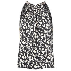 Black Floral Print Halter Neck Sleeveless Top Size L