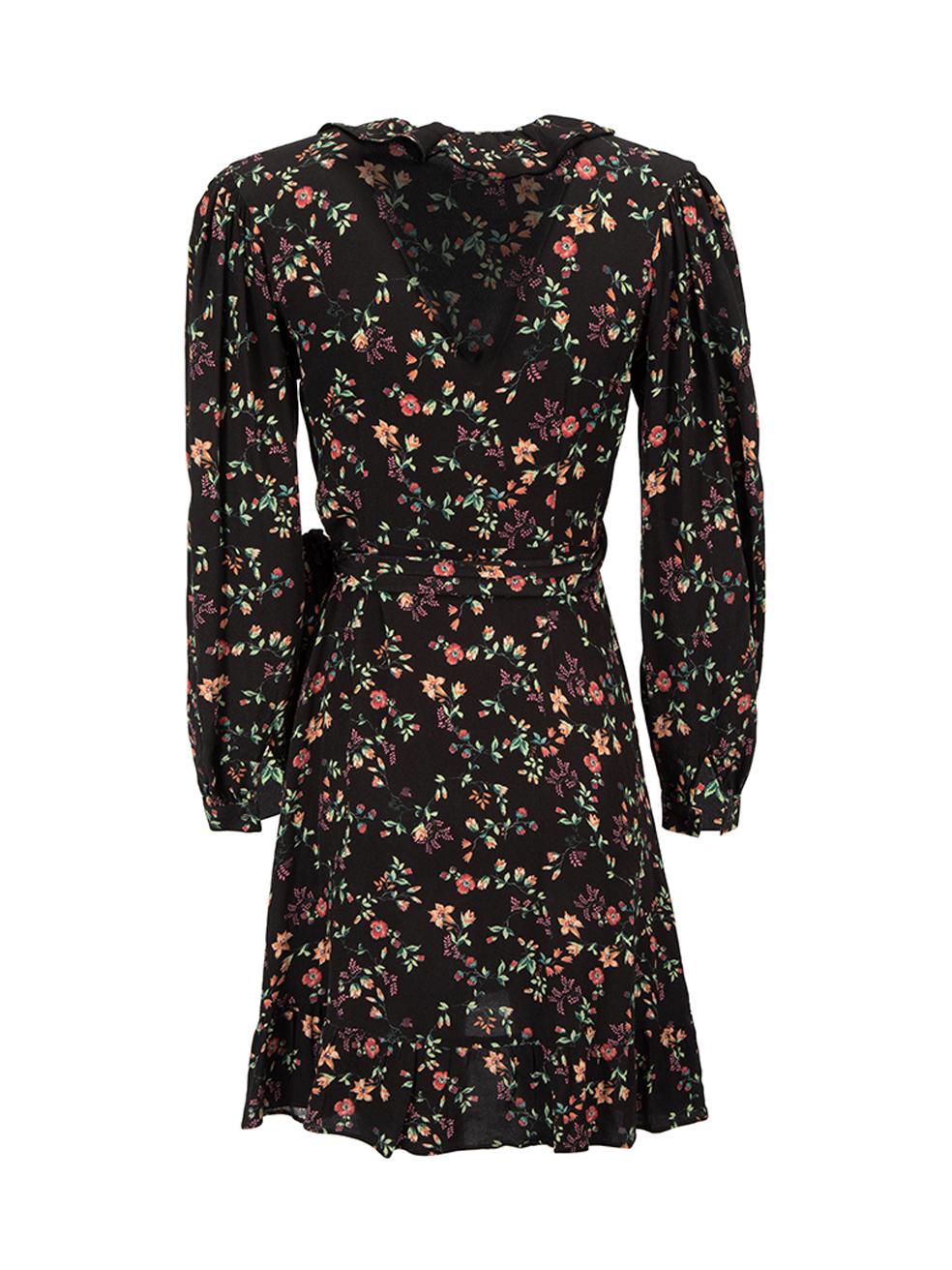 Maje Black Floral Print Mini Wrap Dress Size S In Good Condition For Sale In London, GB