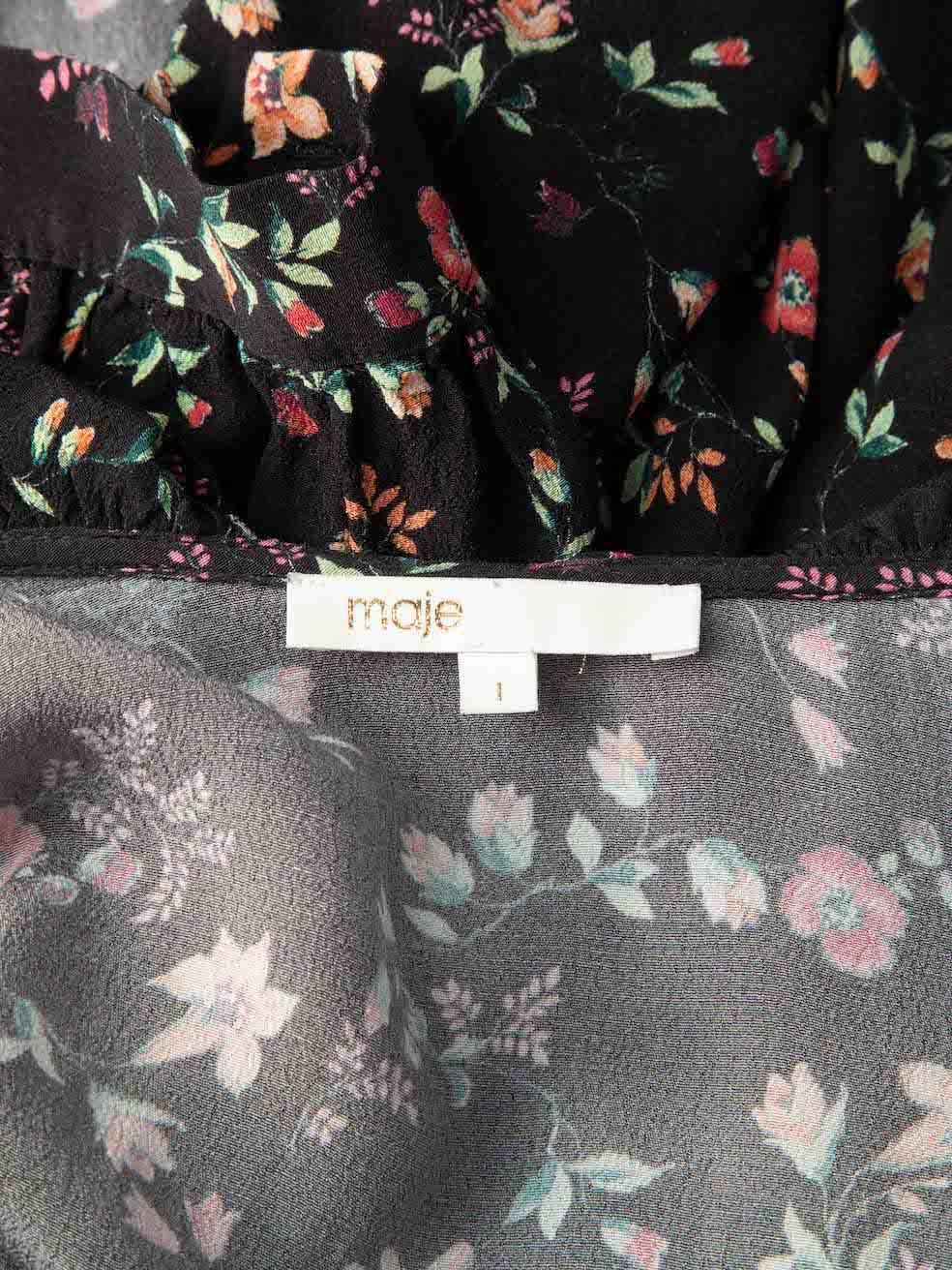 Maje - Mini robe portefeuille noire à imprimé floral, taille S Bon état - En vente à London, GB