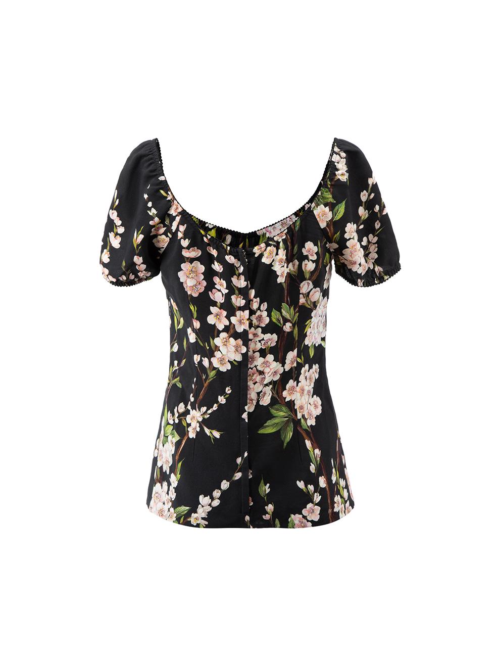 Black Floral Short Sleeve Top Size S In Good Condition For Sale In London, GB