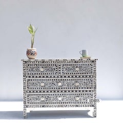 Black Floral Spiral Bone Inlay Four-Drawer Dresser by House of Jaipur
