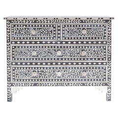Black Floral Spiral Bone Inlay Four-Drawer Dresser by House of Jaipur