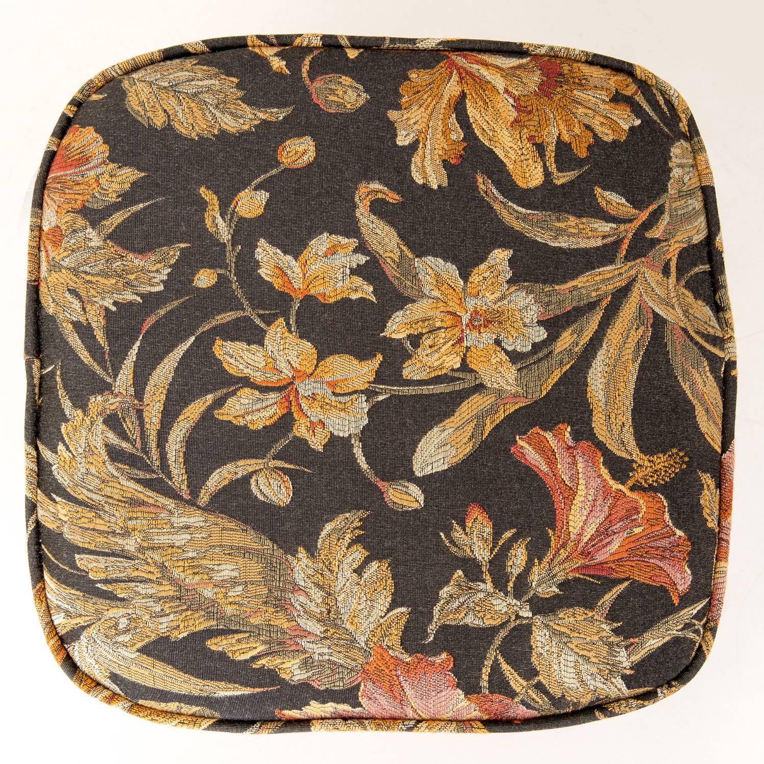 Hand-Crafted Mid Century Black Floral Stool, Europe 1960s