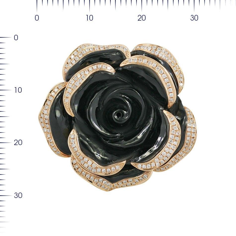 For Sale:  Black Flower Statement Ring Elegant Black Onyx Diamond Yellow Gold 2