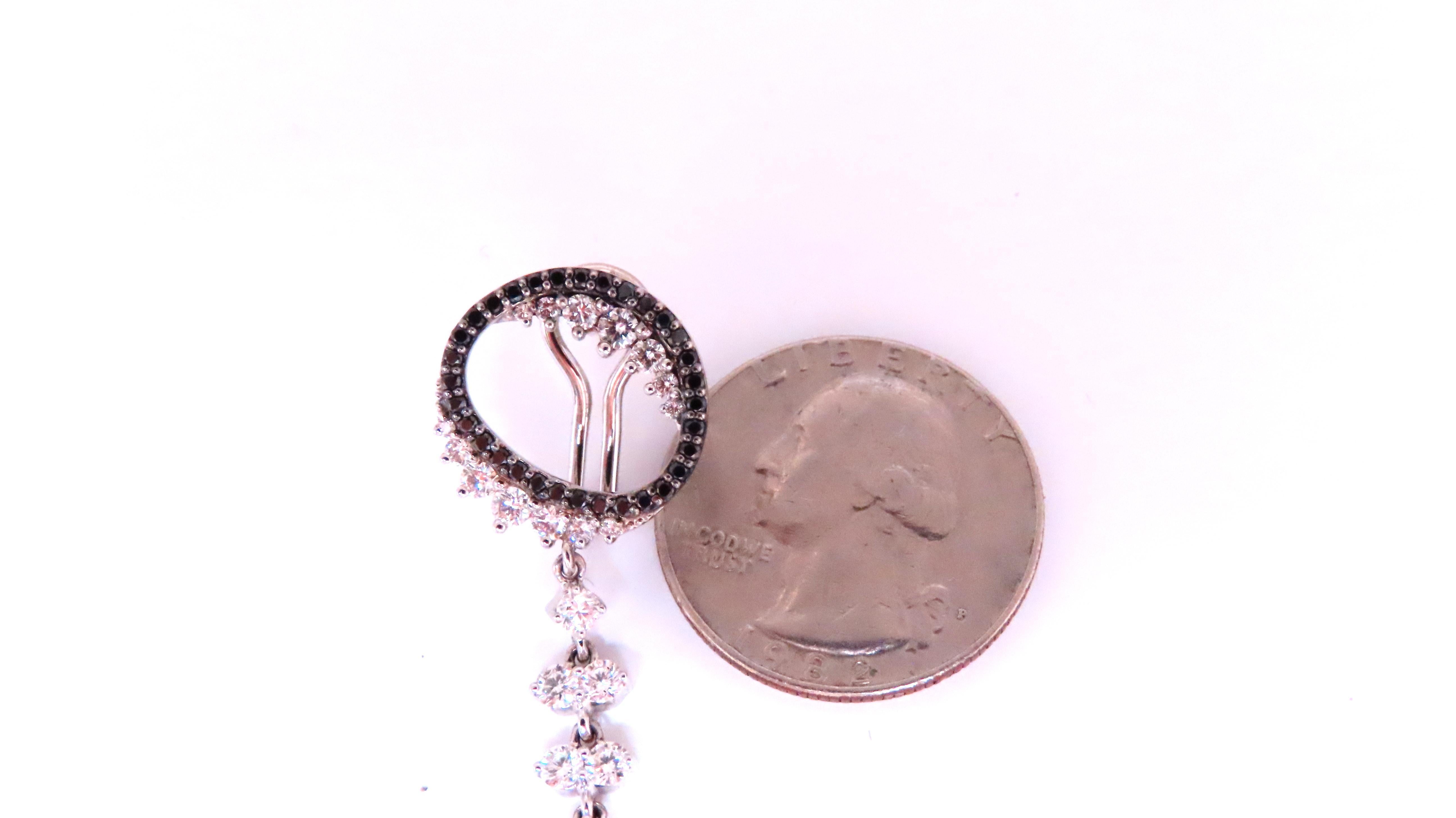 Pendientes Colgantes Círculos Diamante Negro Para Blanco 18kt 12532 Corte redondo en venta