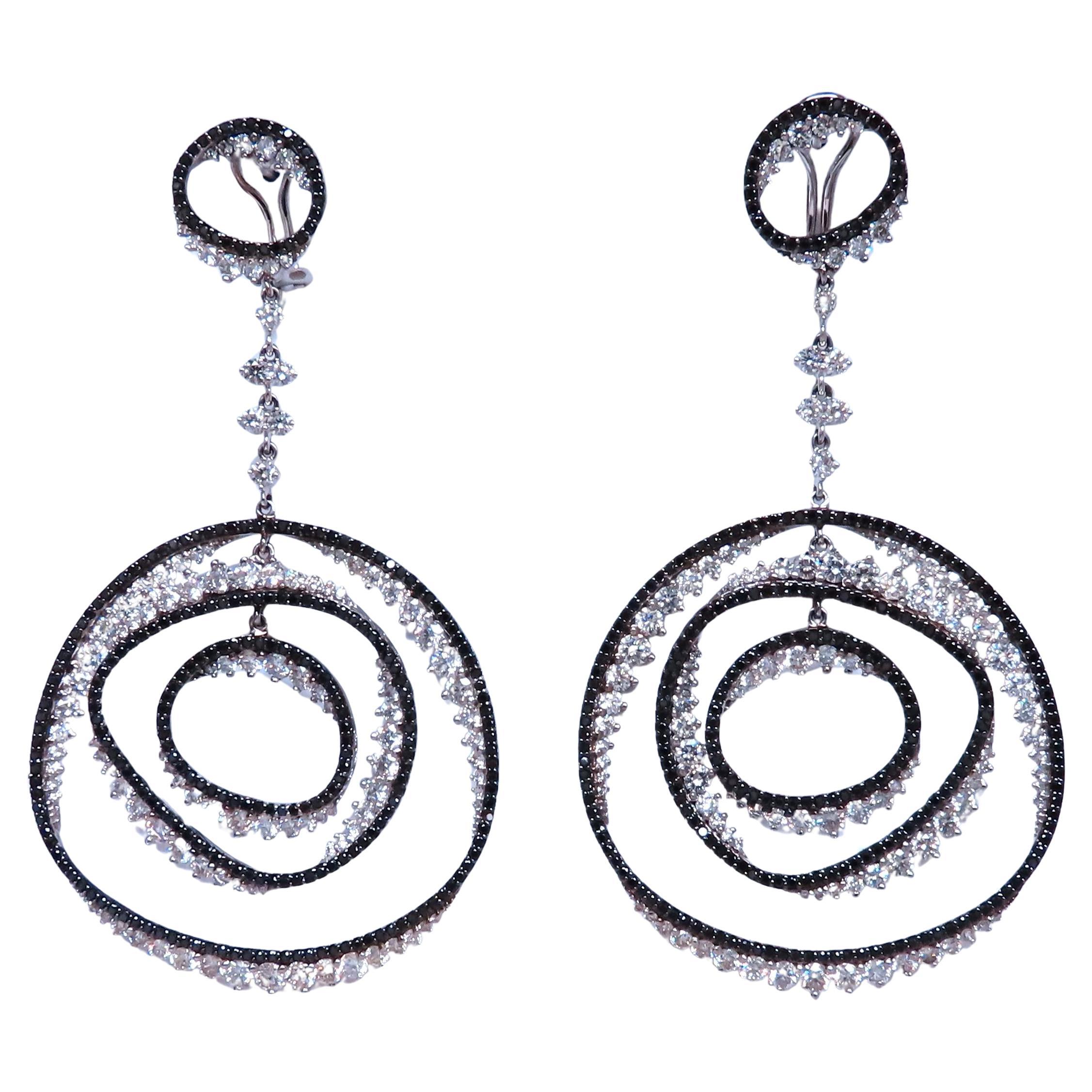 Pendientes Colgantes Círculos Diamante Negro Para Blanco 18kt 12532 en venta