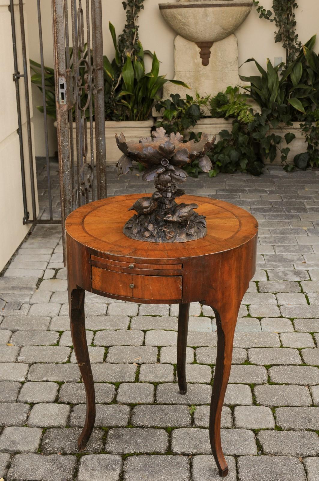 Black Forest 1880s Swiss Compote with Hand Carved Birds, Tree and Foliage In Good Condition In Atlanta, GA