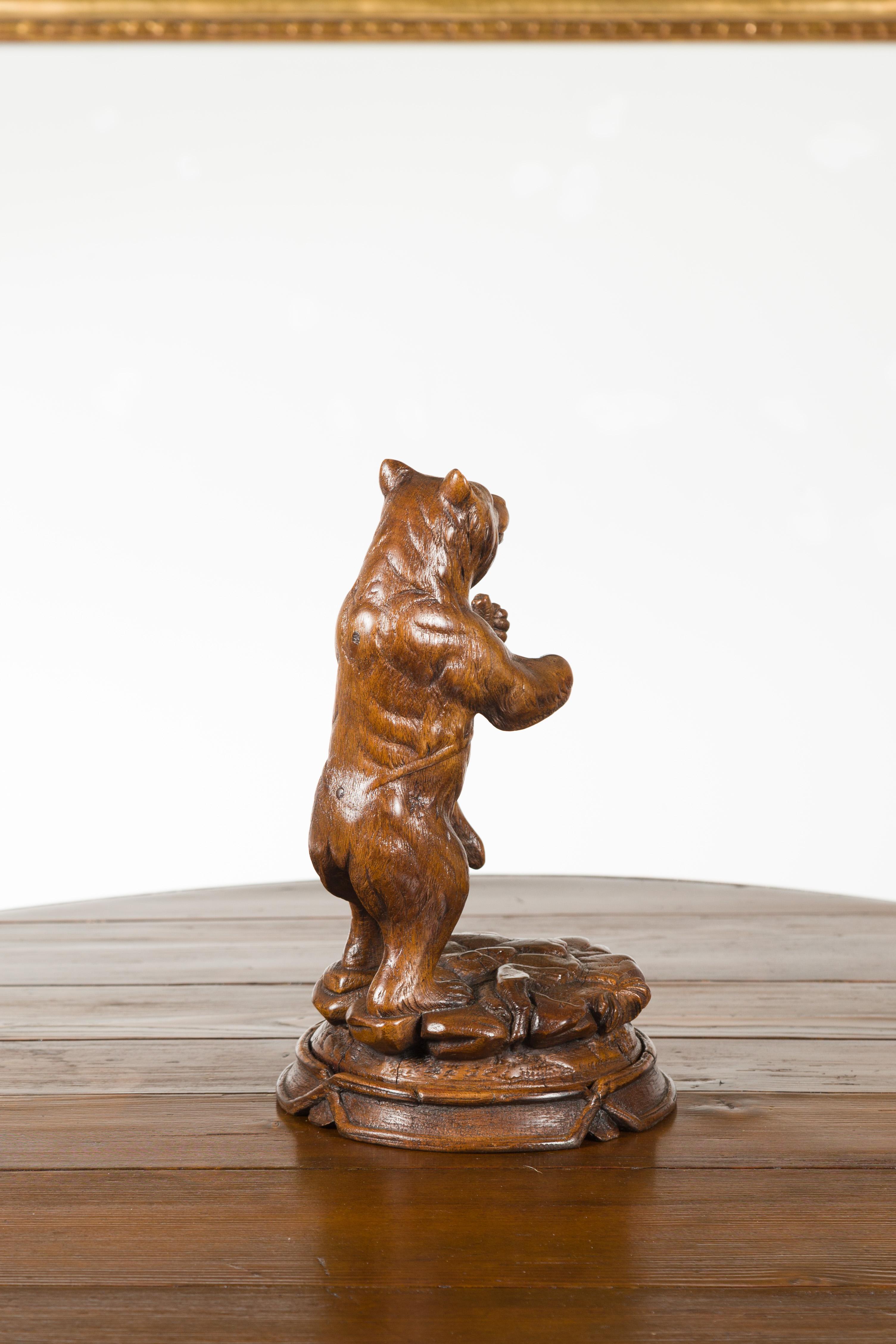 Black Forest 1890s Carved Wooden Bear Standing on a Circular Base For Sale 3
