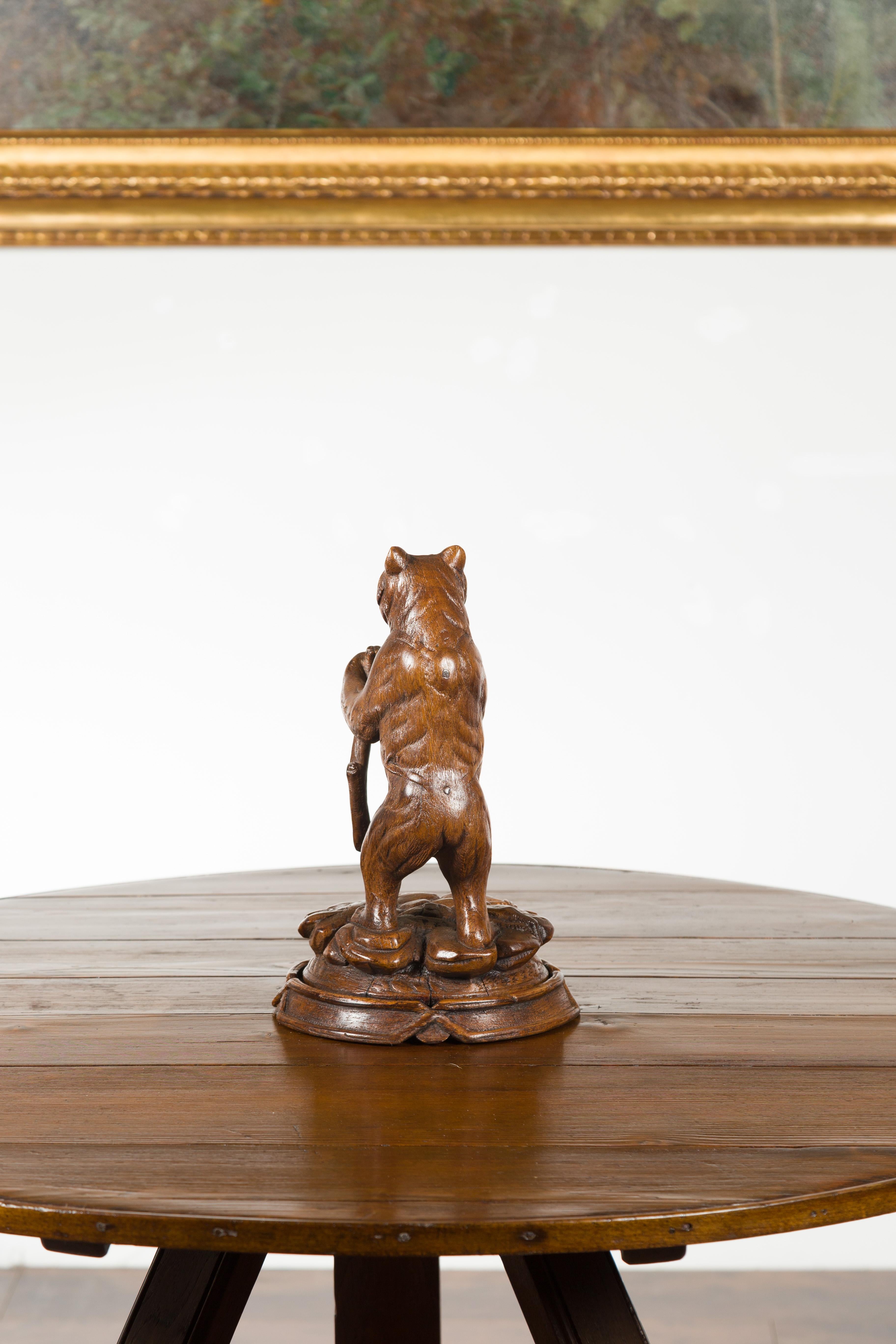 Black Forest 1890s Carved Wooden Bear Standing on a Circular Base For Sale 3