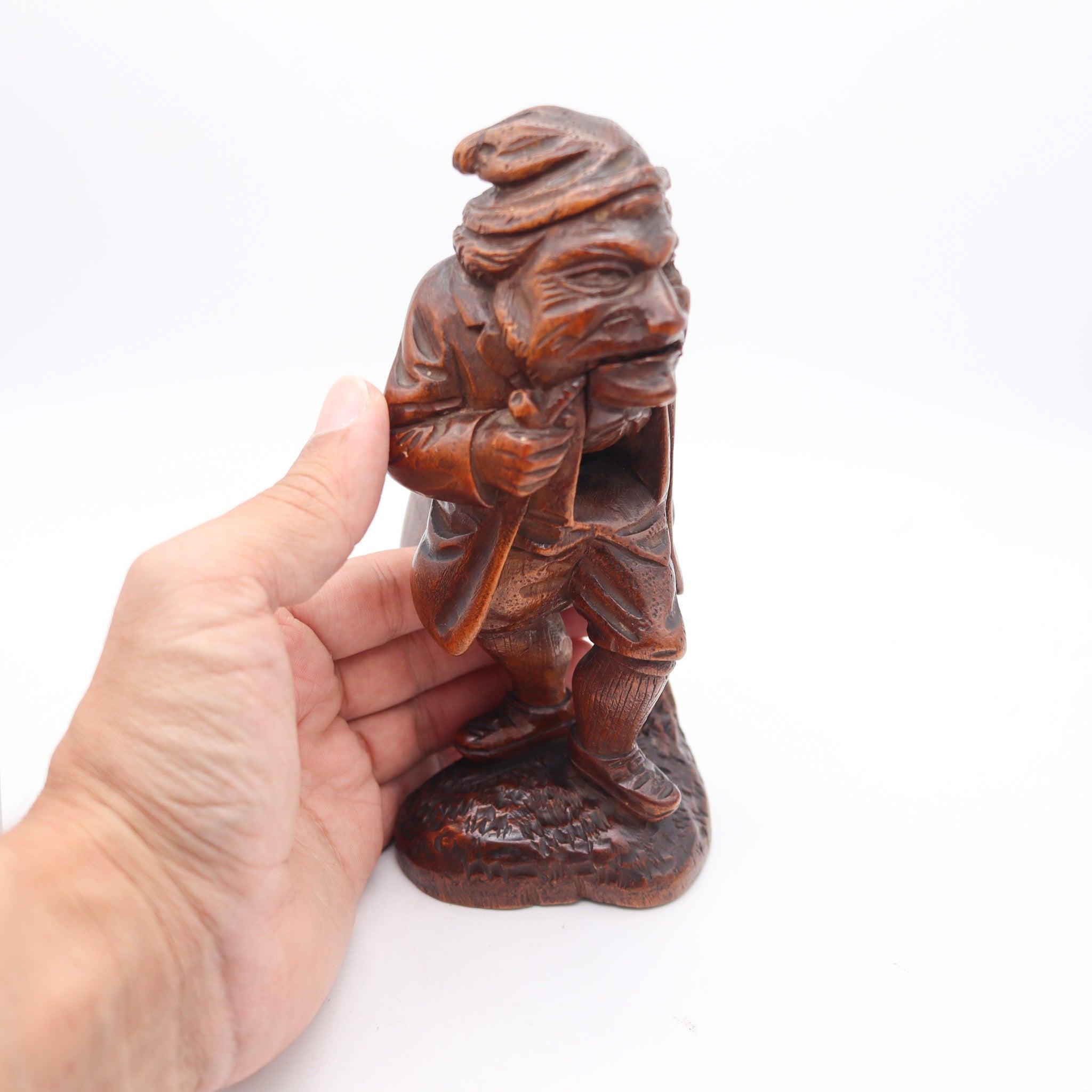 BLACK FOREST 1900 Germany-Swiss Carved Wood Nutcracker Old Gnome Figure For Sale 6
