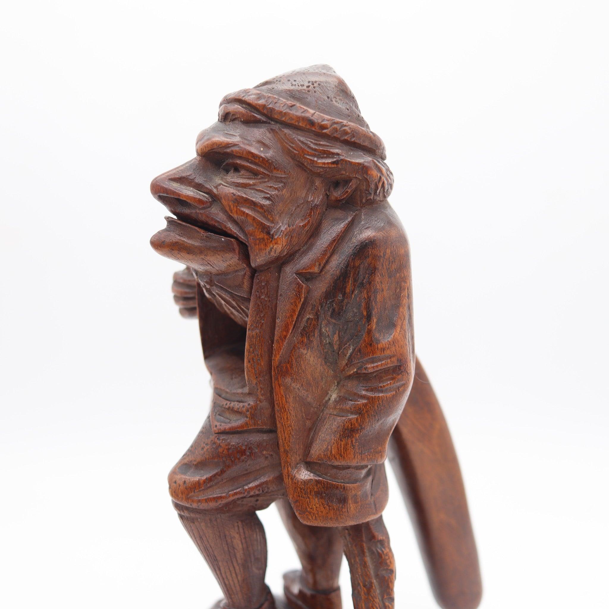 BLACK FOREST 1900 Germany-Swiss Carved Wood Nutcracker Old Gnome Figure In Excellent Condition For Sale In Miami, FL