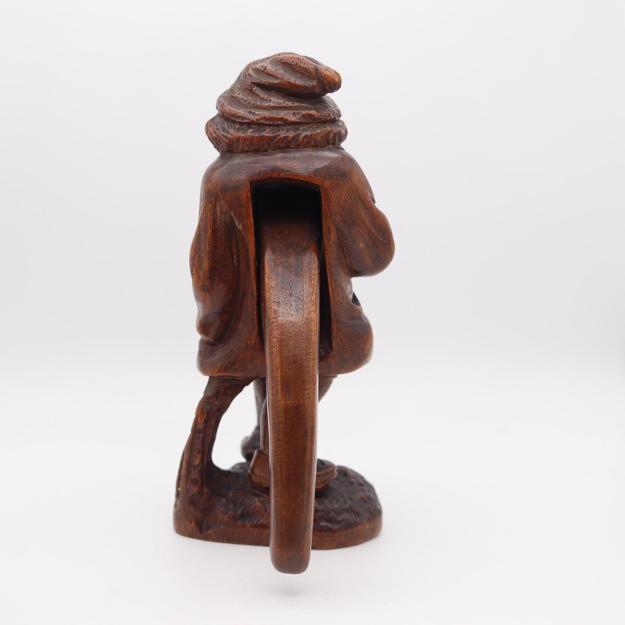 BLACK FOREST 1900 Germany-Swiss Carved Wood Nutcracker Old Gnome Figure For Sale 1