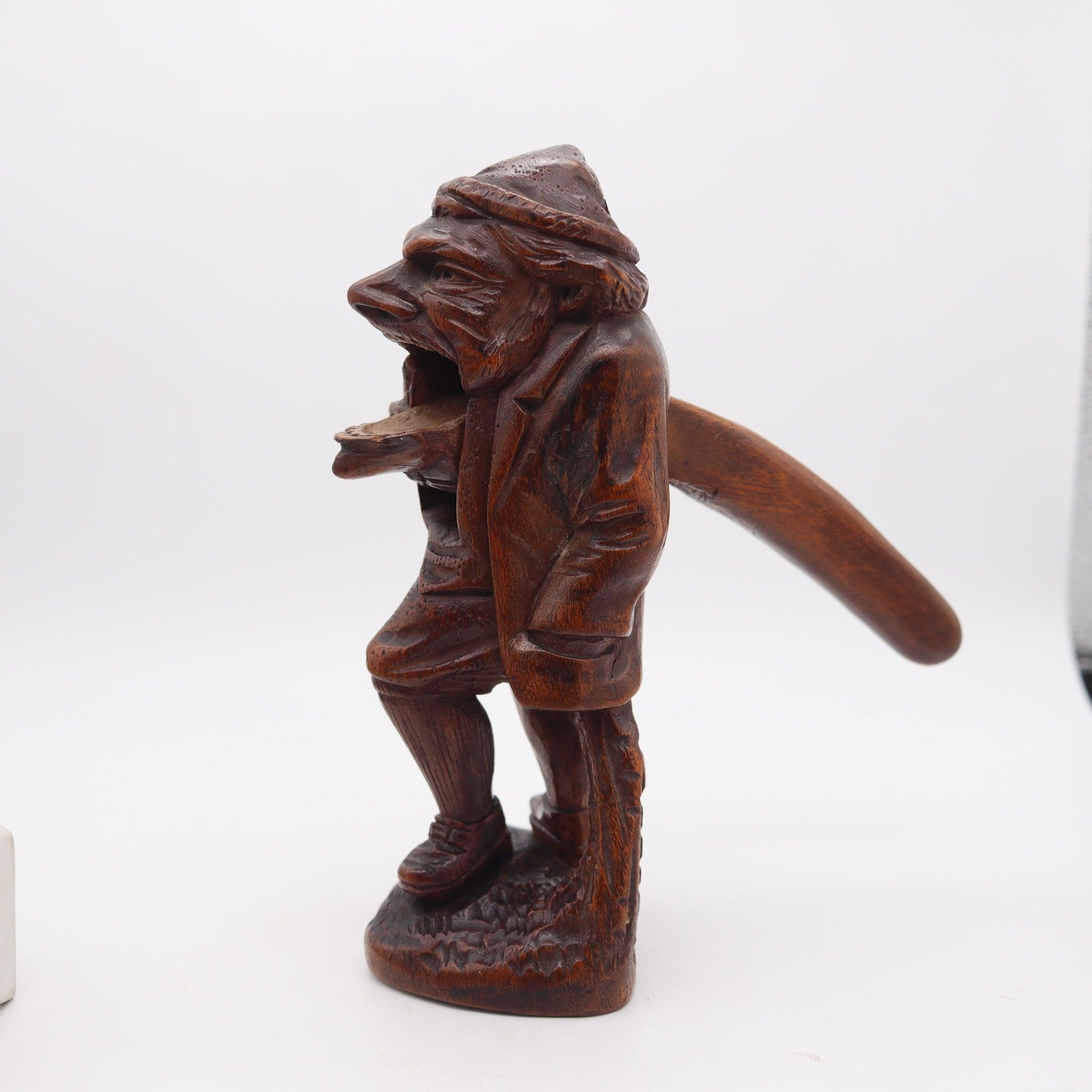 BLACK FOREST 1900 Germany-Swiss Carved Wood Nutcracker Old Gnome Figure For Sale 2
