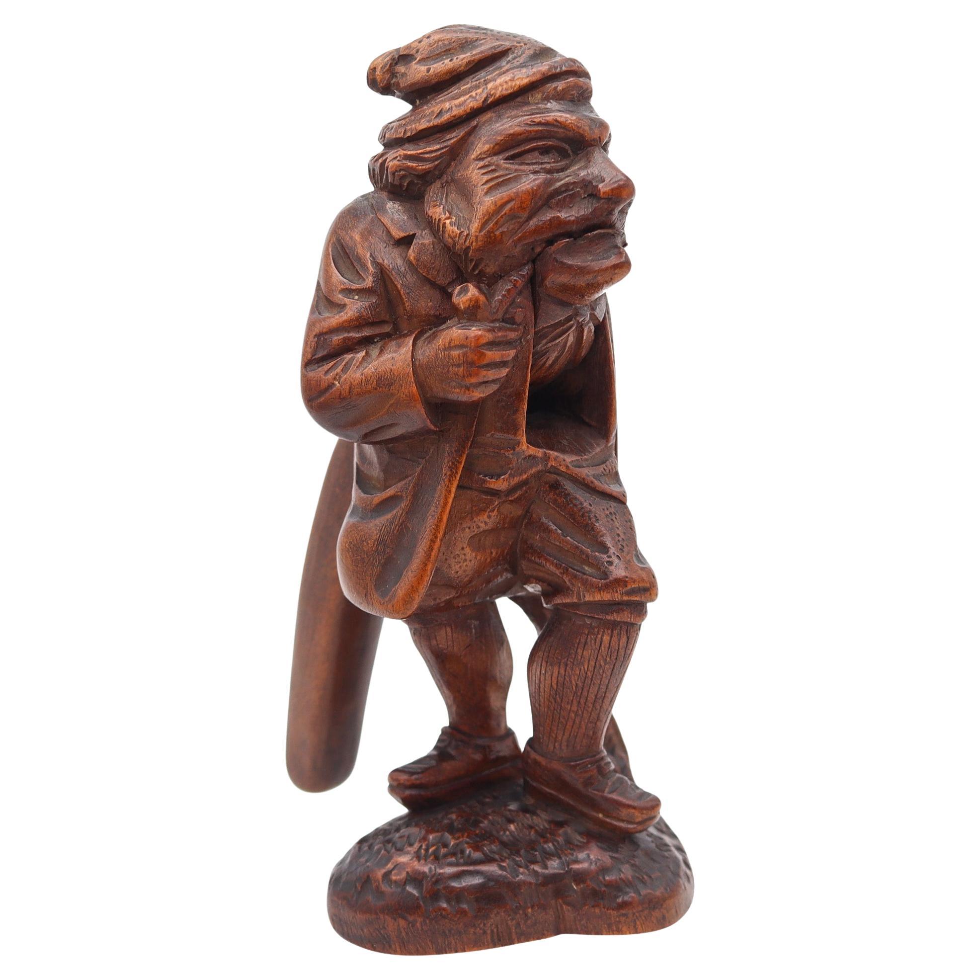 BLACK FOREST 1900 Germany-Swiss Carved Wood Nutcracker Old Gnome Figure For Sale