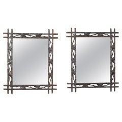 Black Forest 1900s Mirror with Carved Vine Motifs and Intersecting Corners