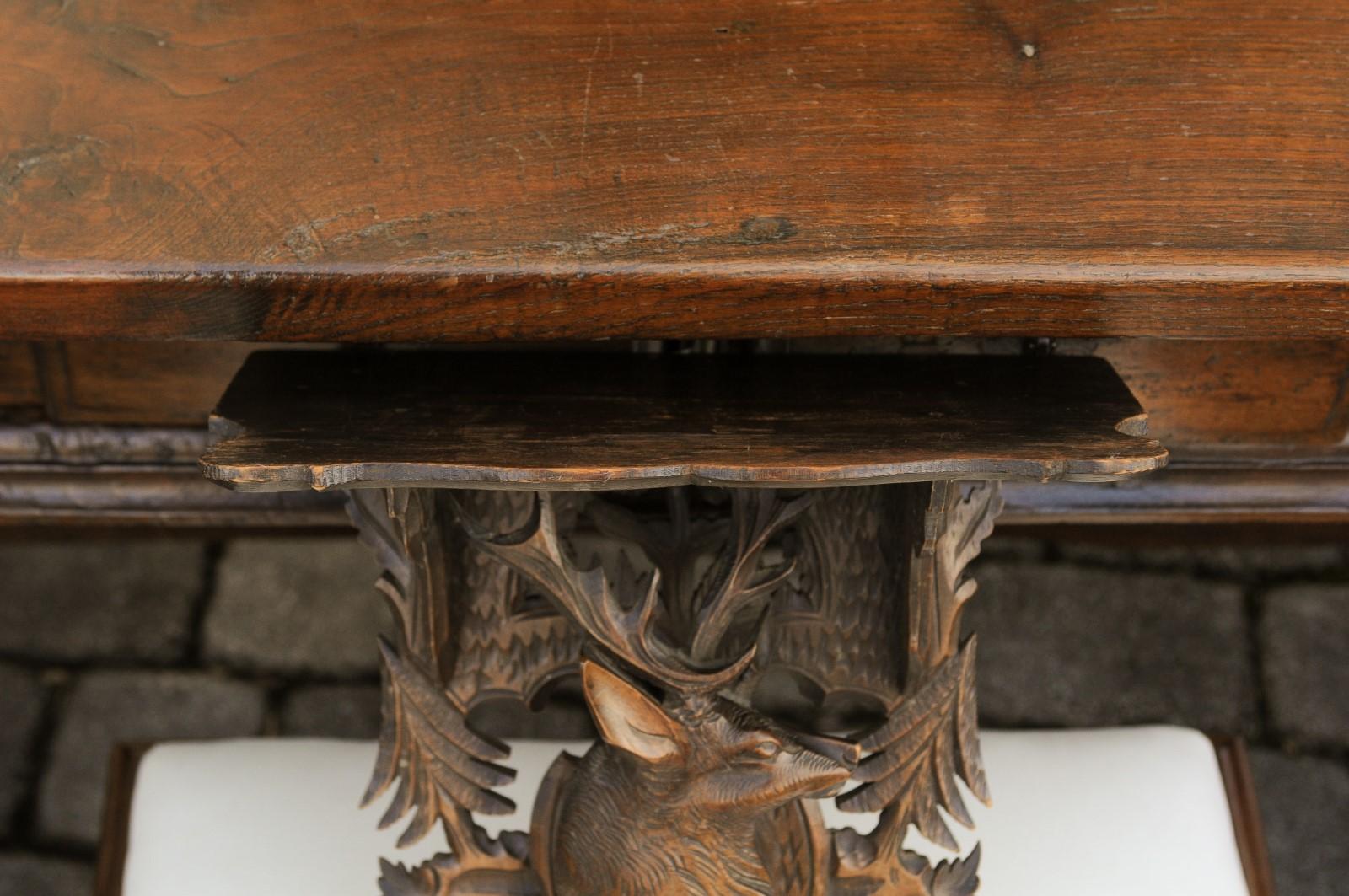 20th Century Black Forest 1920s Oak Wall Bracket from Switzerland with Hand Carved Stag Motif For Sale