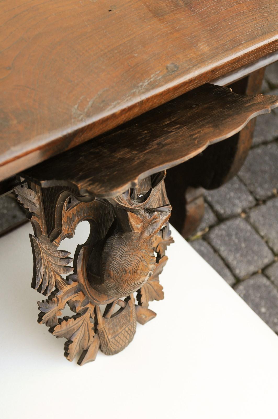 Black Forest 1920s Oak Wall Bracket from Switzerland with Hand Carved Stag Motif For Sale 2