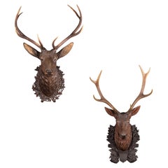 Black Forest, 19th Century, Deer Trophy in Carved Wood