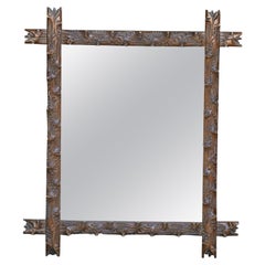 Black Forest 19th Century Wooden Mirror with Hand-Carved Wooden Frame