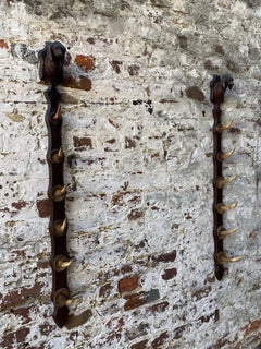 Black Forest 5 Gun Rack with Dog Heads over Antler Pegs Marked Aspinall, 1962