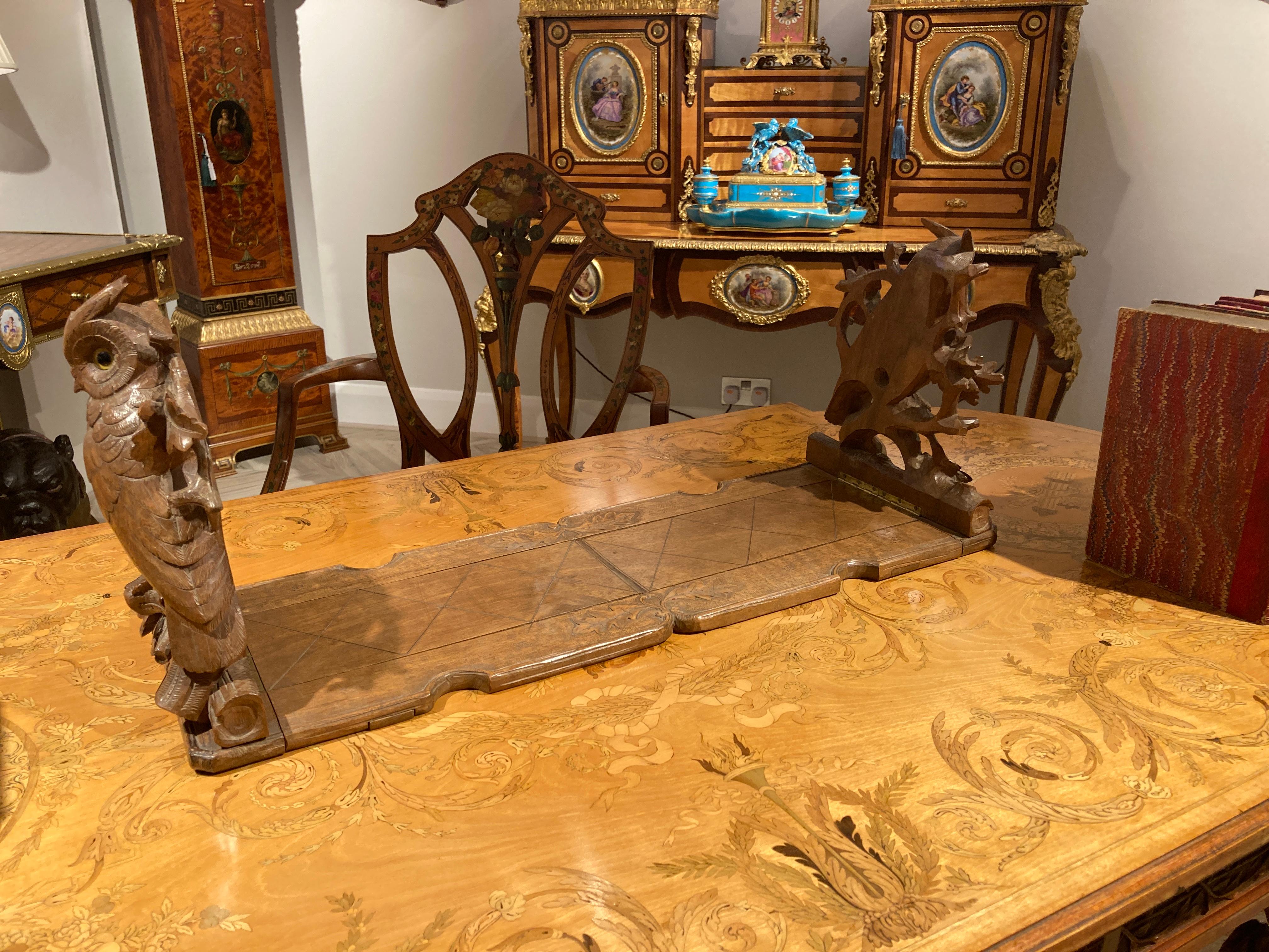 19th Century Black Forest Adjustable Book Rack with Carved Owls