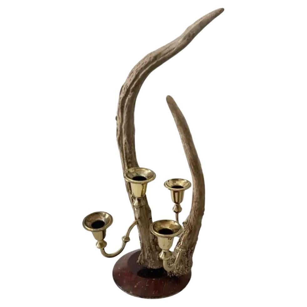 Black Forest Antler and Brass Candelabra For Sale