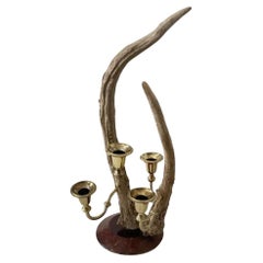 Used Black Forest Antler and Brass Candelabra