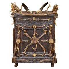 Black Forest Antler-Mounted Oak Spirits Cabinet, circa 1900