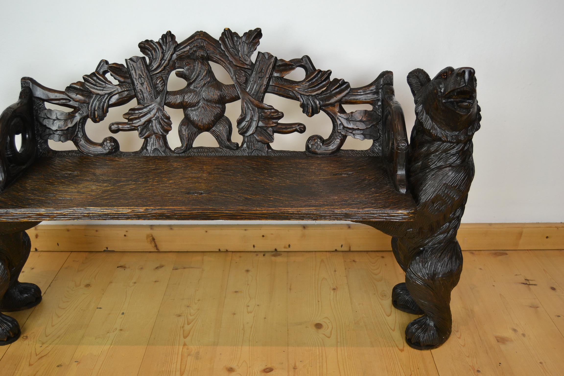 Swiss Black Forest Bear Bench, 20th Century