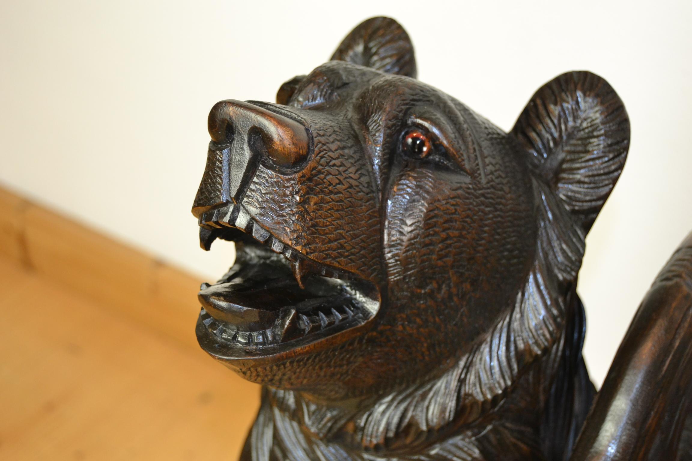 Hardwood Black Forest Bear Bench, 20th Century