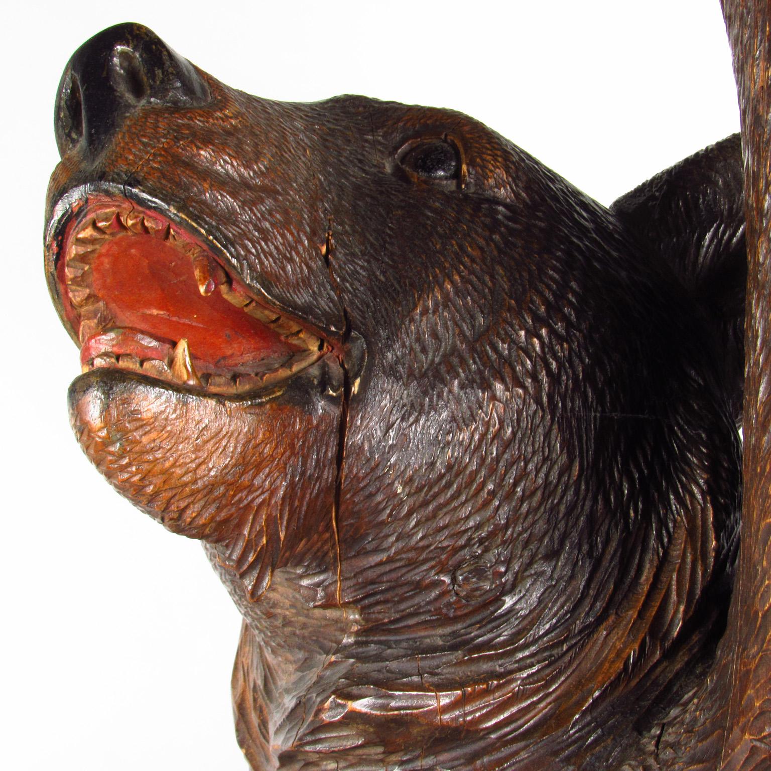 Folk Art Black Forest Bear Form Carved Walnut Dumbwaiter