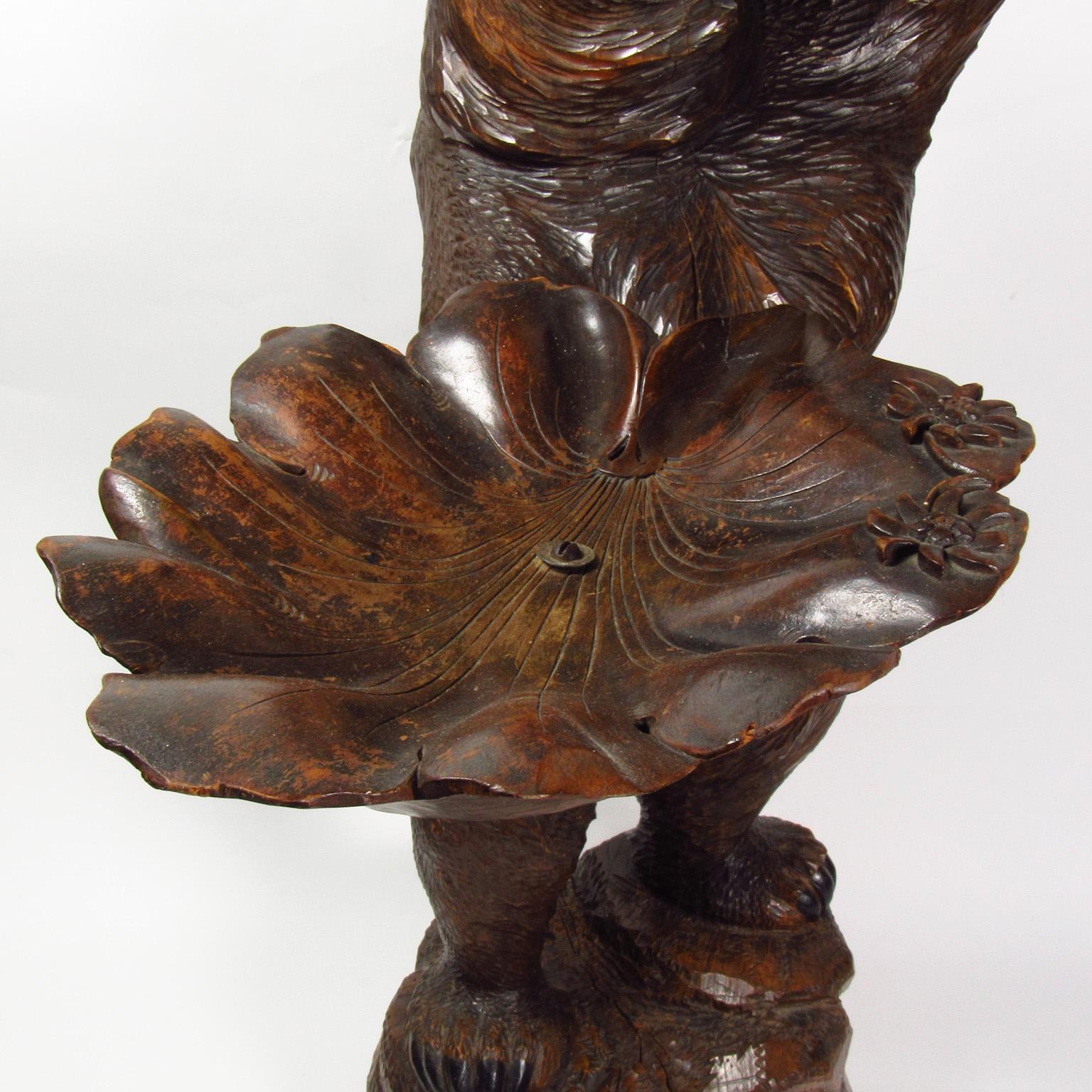 German Black Forest Bear Form Carved Walnut Dumbwaiter