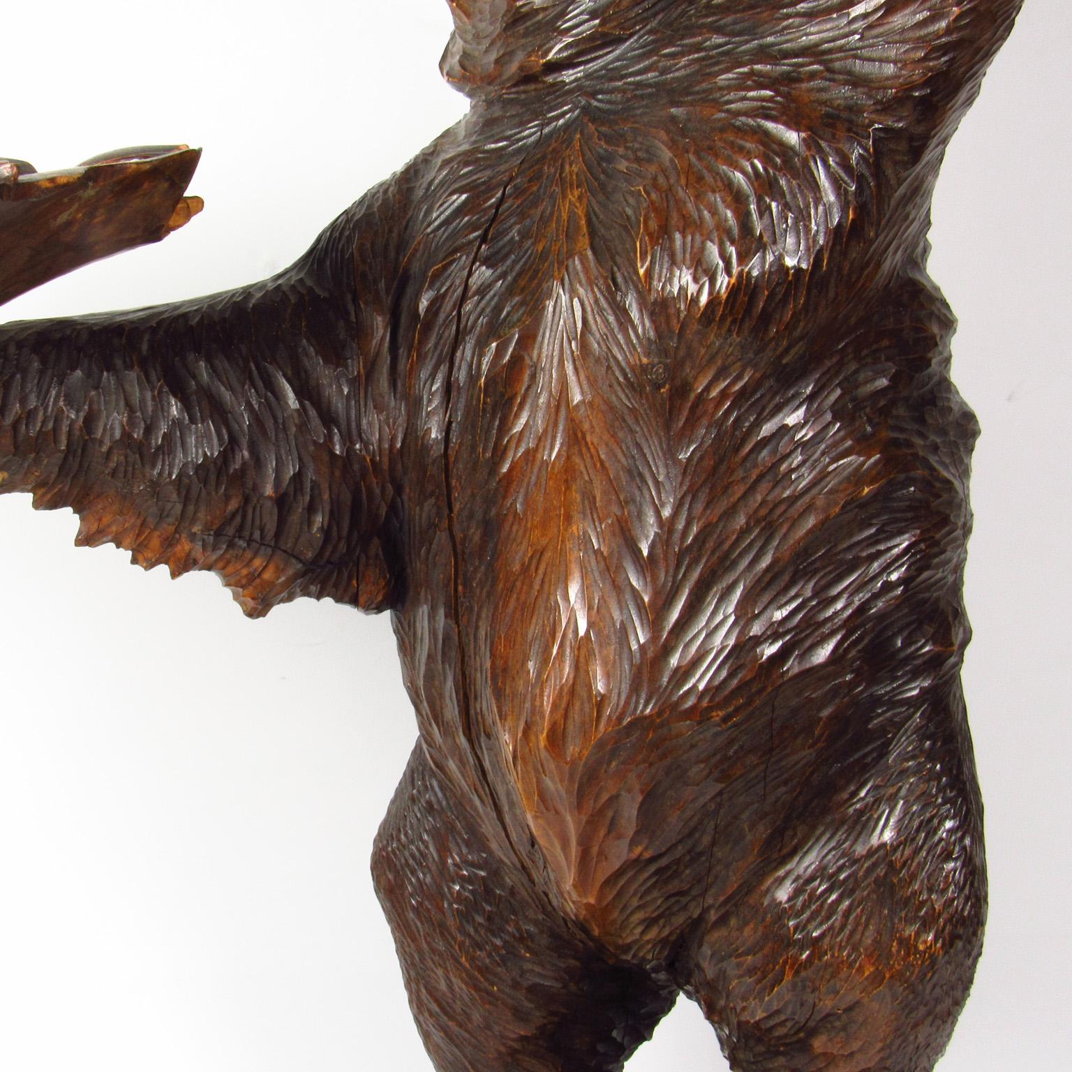 Black Forest Bear Form Carved Walnut Dumbwaiter In Good Condition In Concord, MA