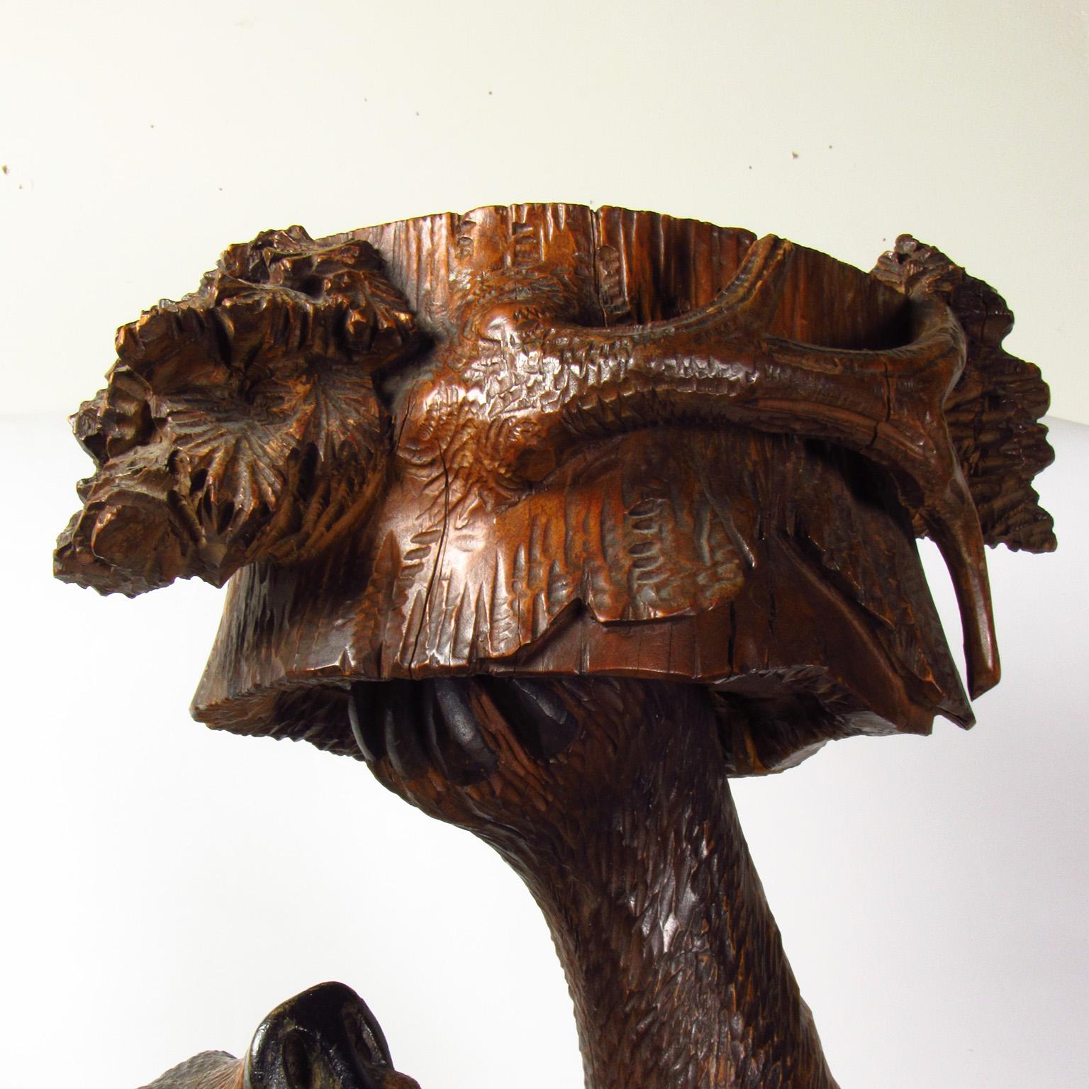 Black Forest Bear Form Carved Walnut Dumbwaiter 1