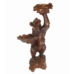 wooden dumbwaiter figures Black Forest Bear Form Carved Walnut Dumbwaiter