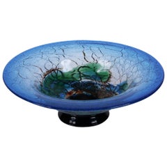 Black Forest Blue, Green and Orange Glass Decorative Bowl, German, Vintage 1960s