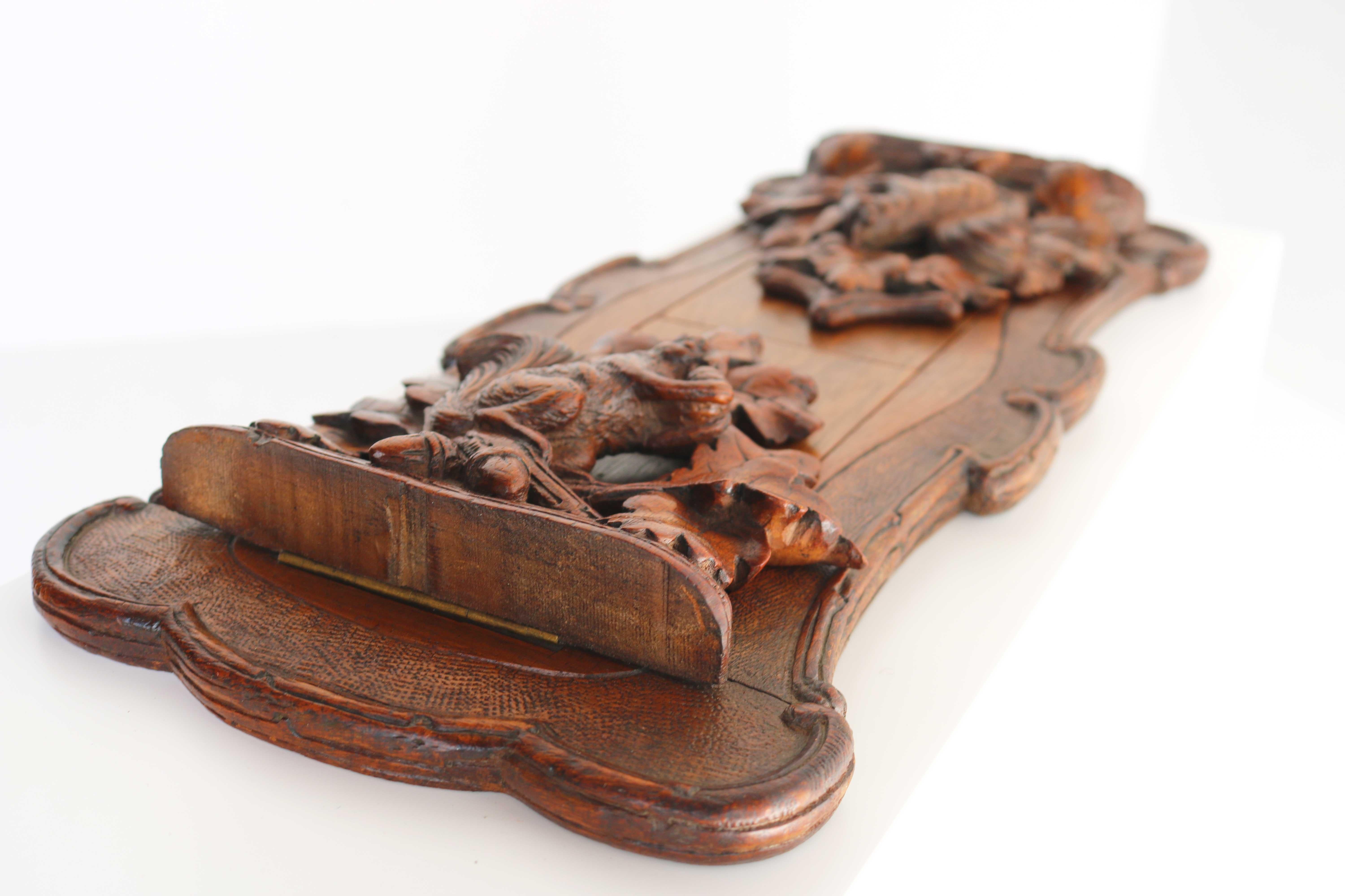 19th Century Black Forest Book Rack, Bookstand, Carved Squirrel Acorn Leaf Bookends, Antique