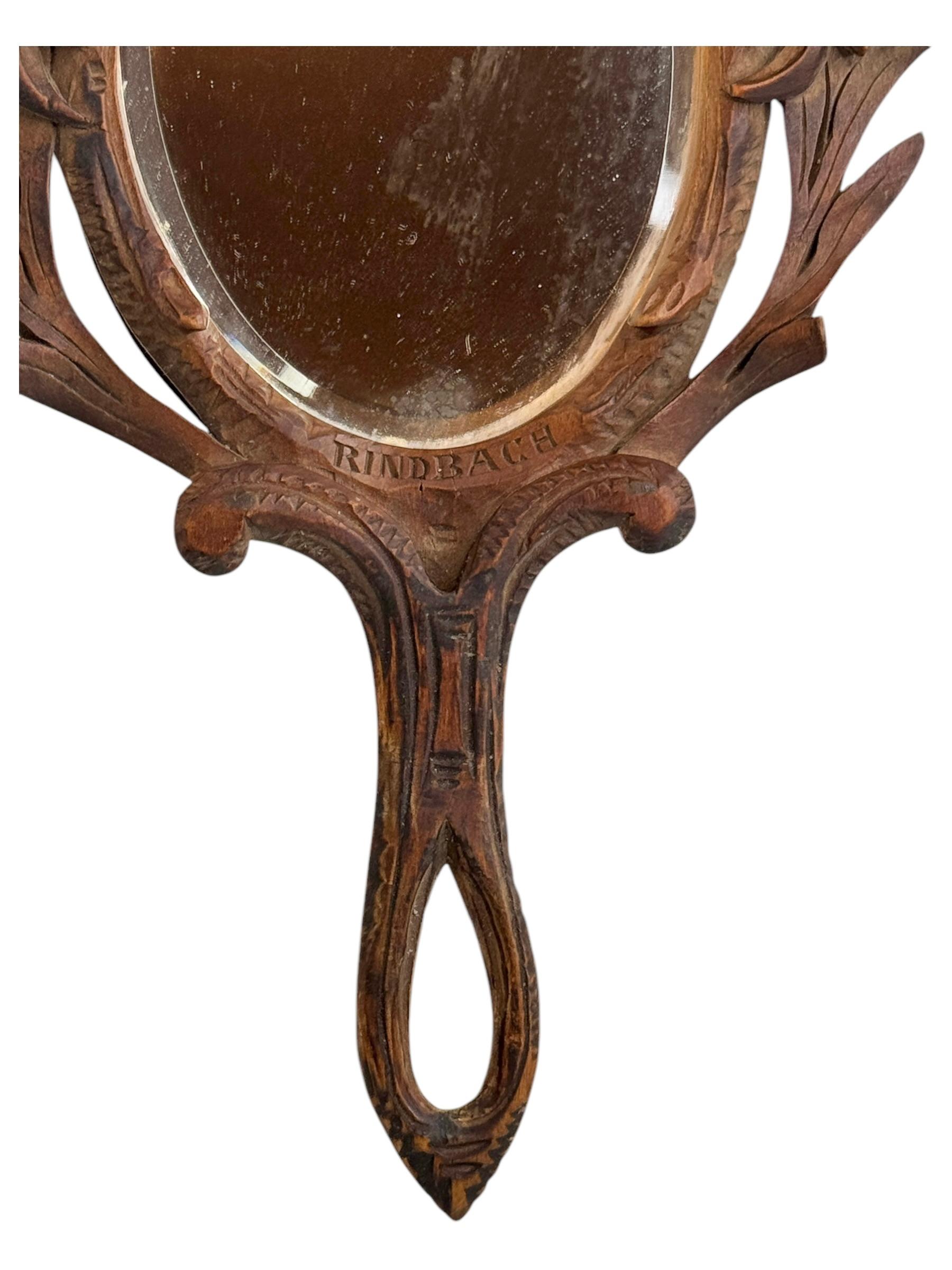 Black Forest Brienz Holz geschnitzt Handspiegel, Antique Austria 1910s im Angebot 2