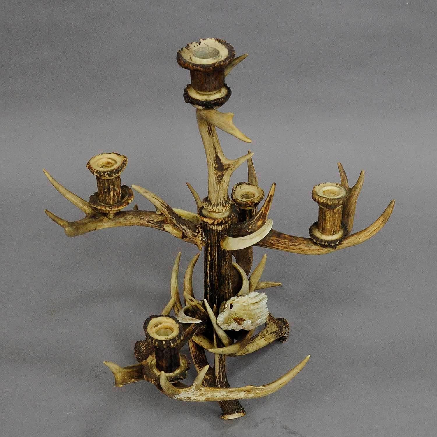 XIX secolo Candelabro in corniolo Black Forest Cabin Decor, circa 1900 in vendita